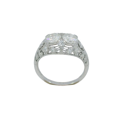 Art Deco Platinum Filigree Double Diamond Engagement Stack Ring