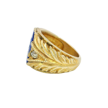 Art Nouveau Lapis Signet Ring Carved Griffin 14K Yellow Gold Size 8.5
