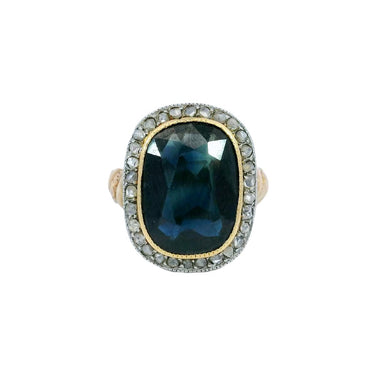 Victorian Sapphire Diamond Cluster Halo Ring in 14K Yellow Gold ~3.65CTW