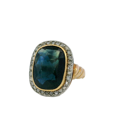 Victorian Sapphire Diamond Cluster Halo Ring in 14K Yellow Gold ~3.65CTW