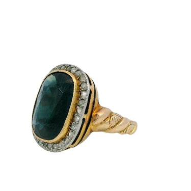 Victorian Sapphire Diamond Cluster Halo Ring in 14K Yellow Gold ~3.65CTW