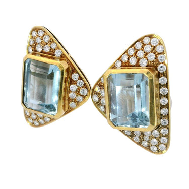 Estate Aquamarine Diamond Earrings 18K Yellow Gold Clip On Earrings ~21.28CTW