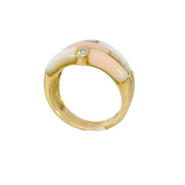 Vintage Coral Diamond Stacker Ring 18 Karat Yellow Gold Mother of Pearl Sz 5.75