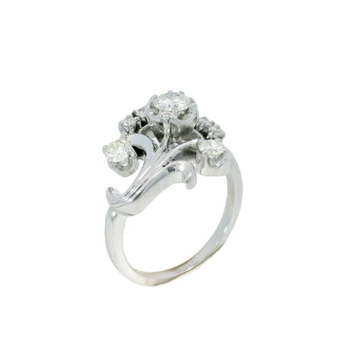Vintage Jabel Diamond Floral Swirl Ring 18K White Gold .8CTW Size 6