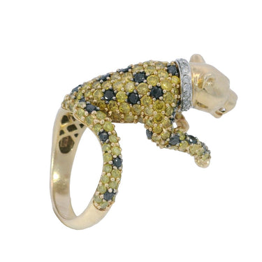 Estate Cougar Leopard Ring ~3ctw Diamond Vintage Estate 14K Yellow Gold
