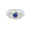Vintage Three Stone Gypsy Ring with Sapphire and Diamonds in 14K White Gold