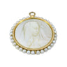 French Virgin Mary Charm Carved Mother of Pearl 18K Yellow Gold Pearl Frame