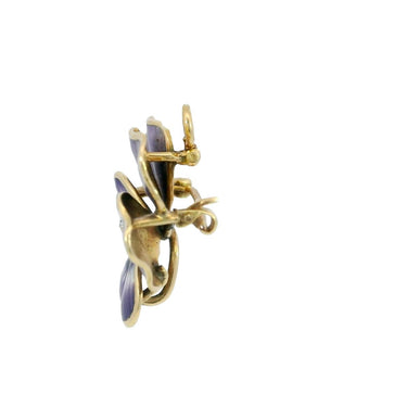 Art Nouveau Pansy Flower Enamel Pendant Brooch in 14K Yellow Gold