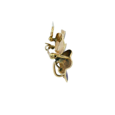 Art Nouveau Pansy Flower Enamel Pendant Brooch in 14K Yellow Gold