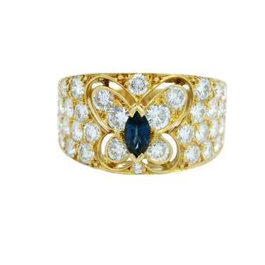Van Cleef & Arpels Butterfly Sapphire Diamond Ring 18K Yellow Gold
