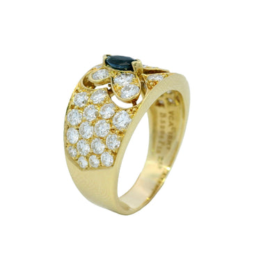 Van Cleef & Arpels Butterfly Sapphire Diamond Ring 18K Yellow Gold