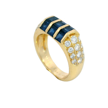 Van Cleef & Arpels Invisibly Set Sapphire Diamond Stacker Ring 18K Yellow Gold