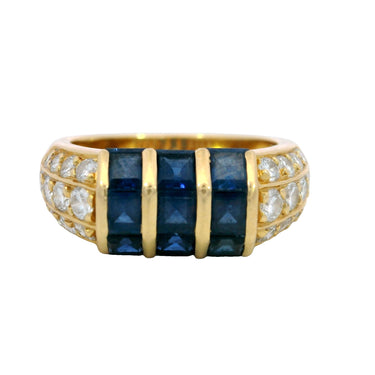 Van Cleef & Arpels Invisibly Set Sapphire Diamond Stacker Ring 18K Yellow Gold