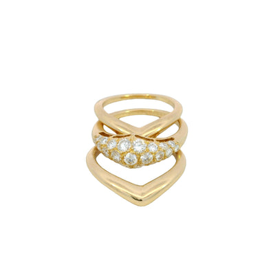Van Cleef & Arpels Diamond Ring Three Piece Set 18K Yellow Gold Size 5.5