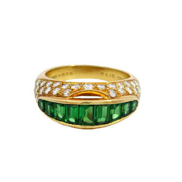 Emerald Baguette Cut Diamond Dome Ring 18K