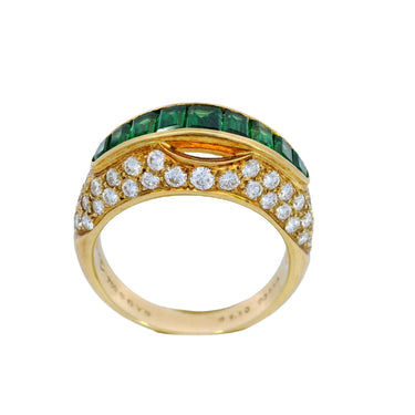Emerald Baguette Cut Diamond Dome Ring 18K