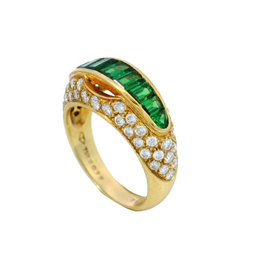 Emerald Baguette Cut Diamond Dome Ring 18K