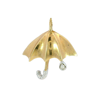 Vintage Umbrella Diamond Charm Pendant 14 Karat Yellow Gold