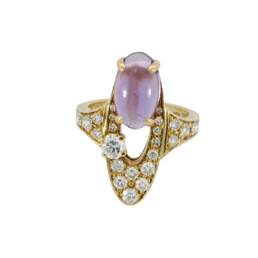 Bvlgari Elisia Ring Amethyst Diamonds 18K Yellow Gold Size 6