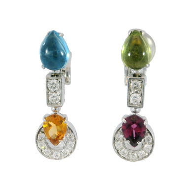 Bulgari Multi-Gem Allegra Earrings 18K White Gold Clip Ons