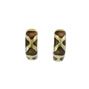 Roberto Coin Enamel Giraffe Hoop Clip Earrings 18K Yellow Gold