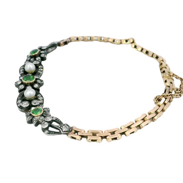 Victorian Demantoid Diamond Bracelet with Pearls 15kt Fit Size 6.5" ~1.5ctw