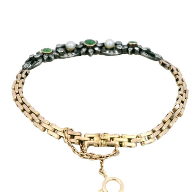 Victorian Demantoid Diamond Bracelet with Pearls 15kt Fit Size 6.5" ~1.5ctw