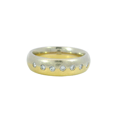 Vintage Two-Tone 18K Diamond Split Ring White and Yellow Gold Size 7