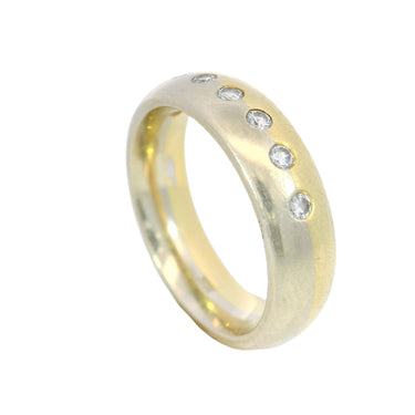Vintage Two-Tone 18K Diamond Split Ring White and Yellow Gold Size 7