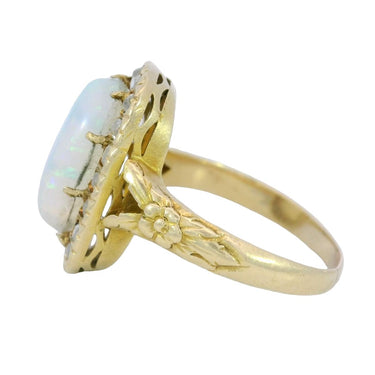 Victorian Opal Diamond Halo Cluster Ring 18K Yellow Gold ~3.82ctw