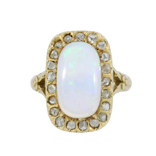 Victorian Opal Diamond Halo Cluster Ring 18K Yellow Gold ~3.82ctw