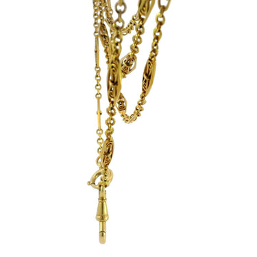 Art Nouveau Long Chain With Dog Clasp 18K Yellow Gold 60" in Length