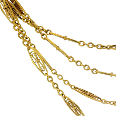 Art Nouveau Long Chain With Dog Clasp 18K Yellow Gold 60" in Length