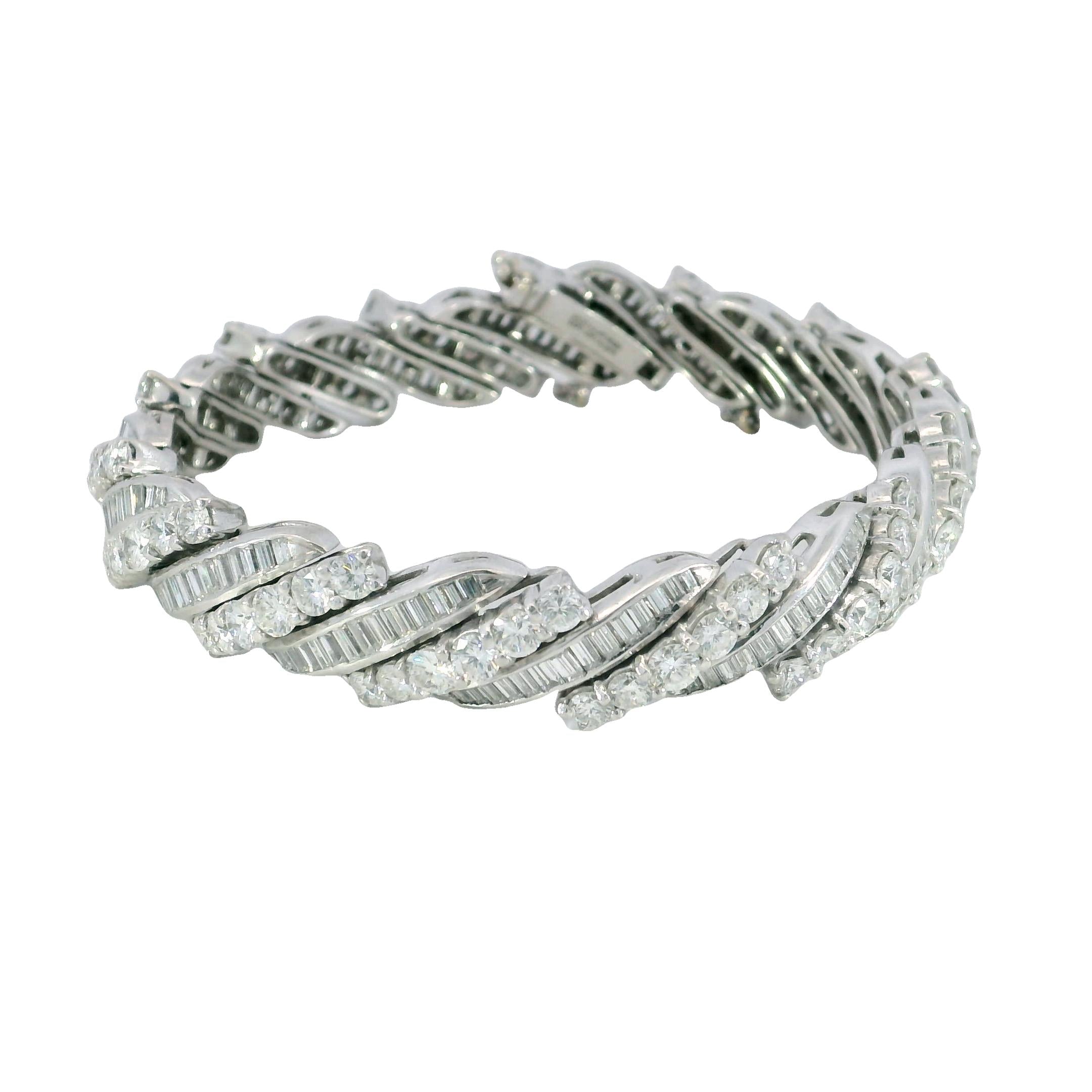 Platinum Diamond Swirl Bracelet Midcentury ~13.56ctw 'Barber Poll' Bracelet 6"