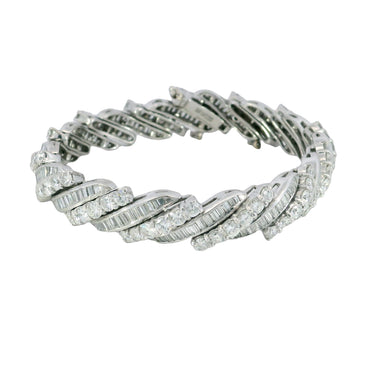 Platinum Diamond Swirl Bracelet Midcentury ~13.56ctw 'Barber Poll' Bracelet 6"