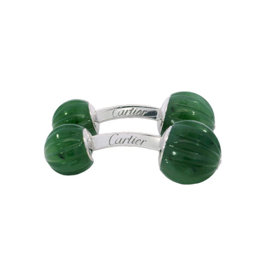 Cartier Jade Bead Cufflinks Diamond Accents in 18K White Gold