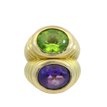 French Doppio Ring Peridot Amethyst Double Row Ring in 18K Yellow Gold