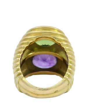 French Doppio Ring Peridot Amethyst Double Row Ring in 18K Yellow Gold