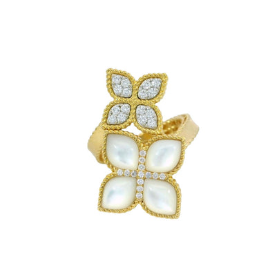 Roberto Coin Venetian Princess Flower Bypass Ring with Diamonds 18K Yellow Gold