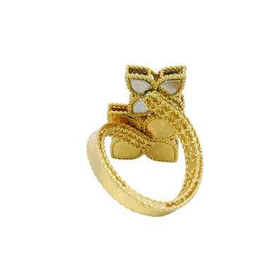 Roberto Coin Venetian Princess Flower Bypass Ring with Diamonds 18K Yellow Gold