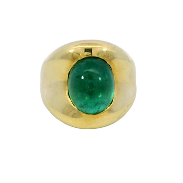 Vintage 18K Emerald Ring Yellow Gold Cabochon Cut ~5.84ct Size 7.25