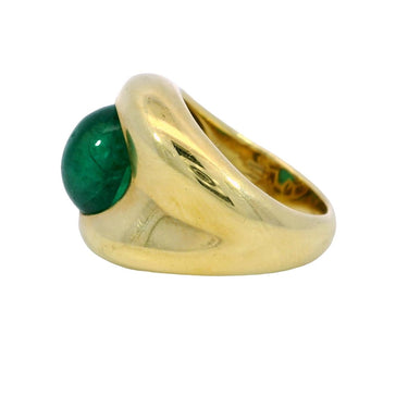 Vintage 18K Emerald Ring Yellow Gold Cabochon Cut ~5.84ct Size 7.25