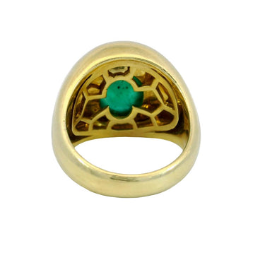 Vintage 18K Emerald Ring Yellow Gold Cabochon Cut ~5.84ct Size 7.25