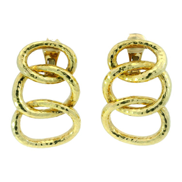 David Webb Hammered Door Knocker Earrings Three Hoop 18K Yellow Gold