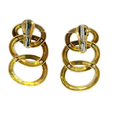 David Webb Hammered Door Knocker Earrings Three Hoop 18K Yellow Gold
