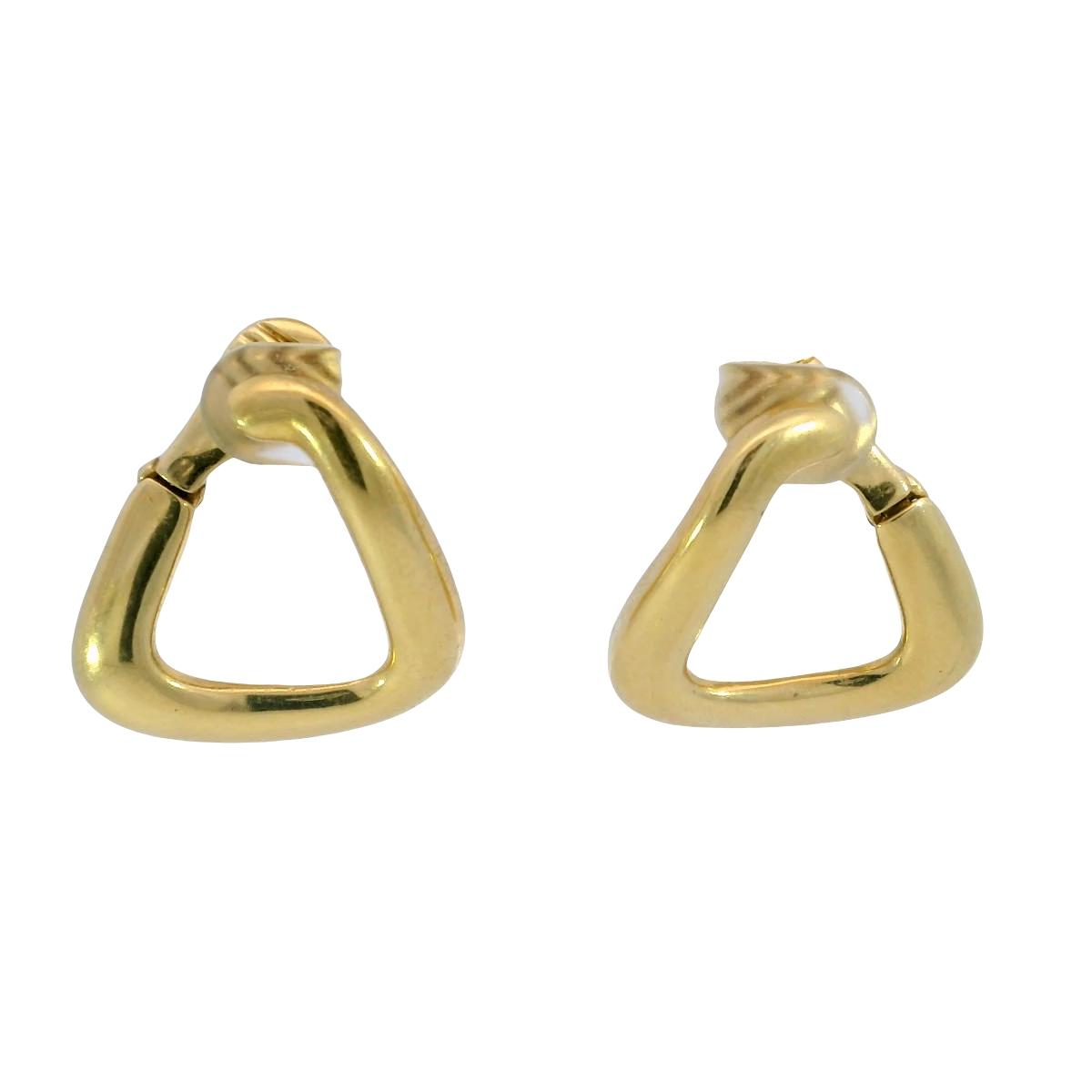 David Webb Triangular Hoop Clip On Earrings 18K Yellow Gold