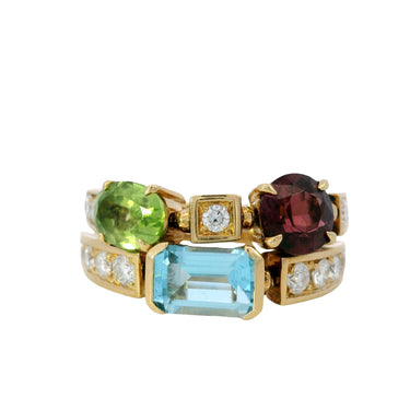 Bulgari Allegra Ring 18K Yellow Gold Diamond and Gemstone Two Row