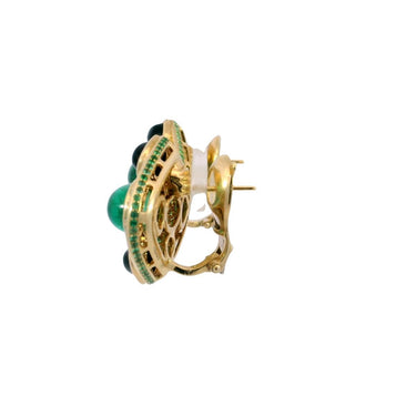 Marina B. Emerald Lucilla Clip On Earrings Black Spinel Diamonds 18K Yellow Gold