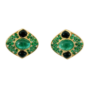 Marina B. Emerald Lucilla Clip On Earrings Black Spinel Diamonds 18K Yellow Gold