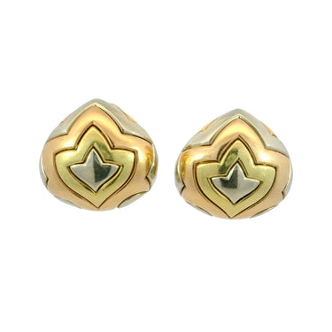 Bulgari Pyramid Geometric Earrings 18K Tricolor 1980's Clip-ons